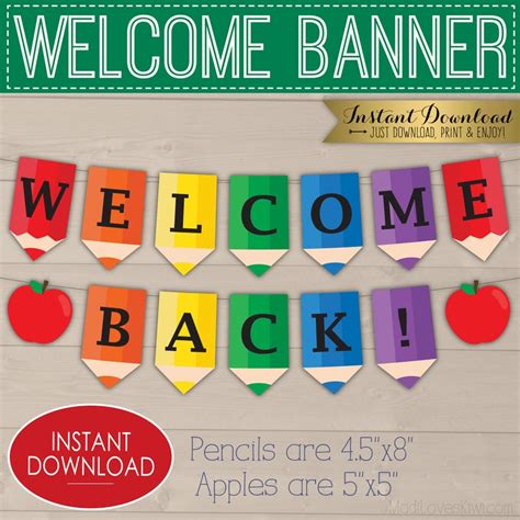 Printable Pencil Welcome Banner Rainbow Colored Back To School Bunting