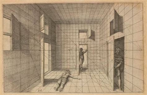 Room Interior Linear Perspective Line Drawing