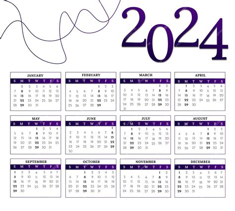 Modello Di Calendario 2024 Con Gradiente Viola Vettore Premium