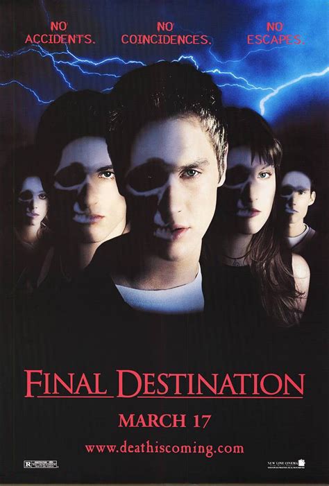 In this fifth installment, death is just as omnipresent as ever, and is unleashed after one man's premonition saves a group of coworkers from a terrifying suspension bridge collapse. Final Destination (Film) - TV Tropes