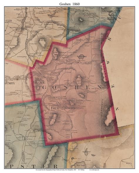 Goshen New Hampshire 1860 Old Town Map Custom Print Sullivan Co