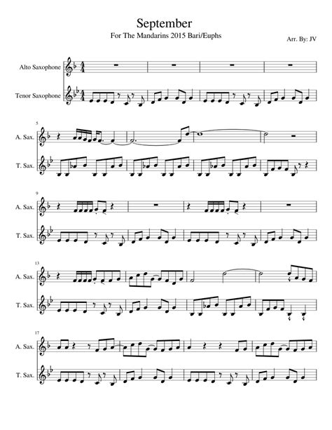 Sax September Sheet Music For Saxophone Alto Saxophone Tenor