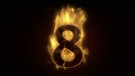 Fiery Number Eight Burning In Fire Loop With Particles Stock Footage