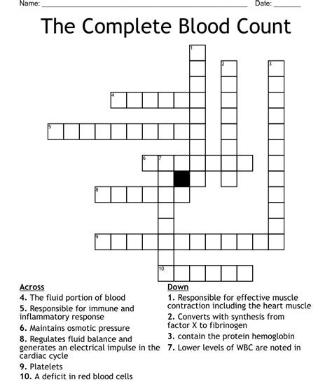 The Complete Blood Count Crossword Wordmint