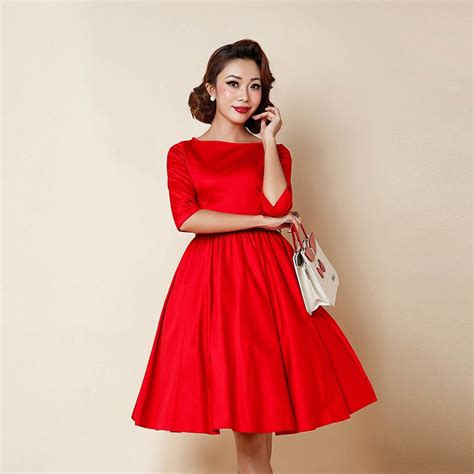 Red Black Audrey Hepburn Style 50s Rockabilly Dress Half