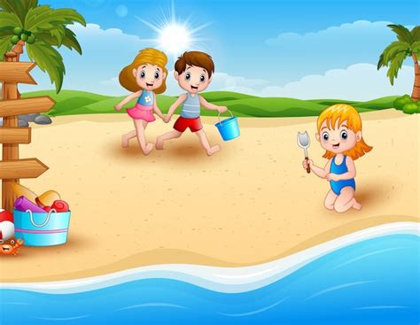 Premium Vector Children Playing At The Beach