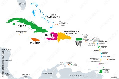 The Caribbean Colored Political Map Subregion Of The Americas In The