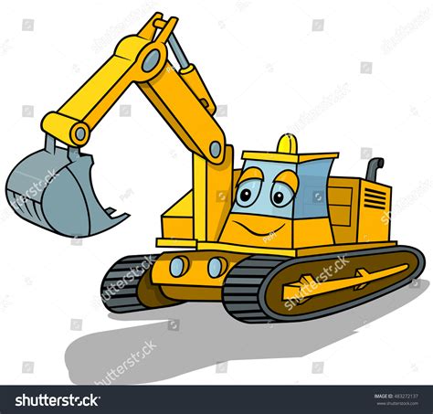 Yellow Smiling Excavator Cartoon Illustration Vector 库存矢量图（免版税