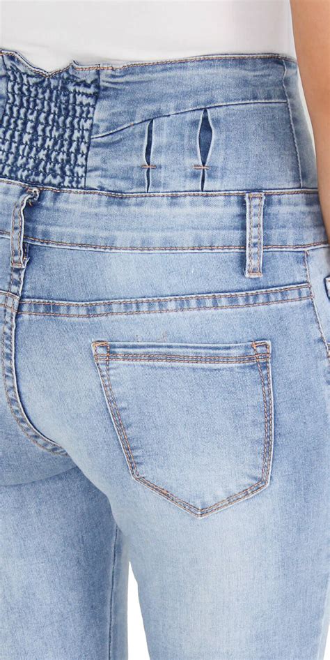 Damen High Waist Corsagen Jeans Skinny Slim Fit Röhrenjeans Hochbund Hose Blau Ebay