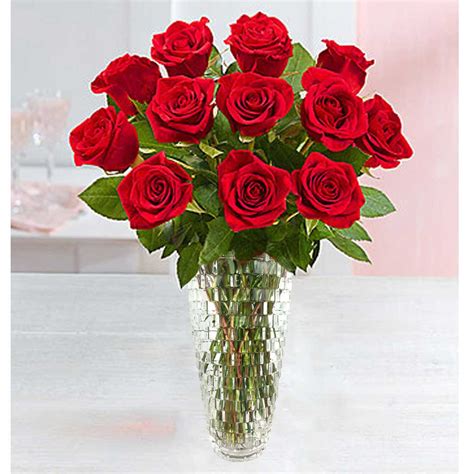 Dozen Premium Red Roses In Upgraded Crystal Vase From Karins Florist