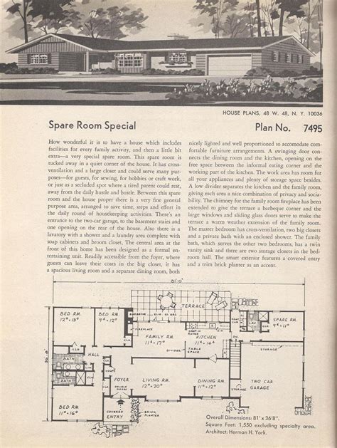 Ranch house plans display minimal exterior detailing, but key features include wide picture windows, narrow supports for porches or overhangs, and decorative shutters. 1960s Ranch House Plans