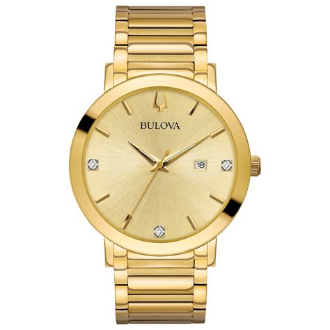 Bulova Mens Gold Tone Stainless Steel Diamond Dial Watch