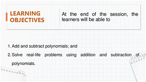 SOLUTION Addition And Subtraction Of Polynomials Ppt Studypool