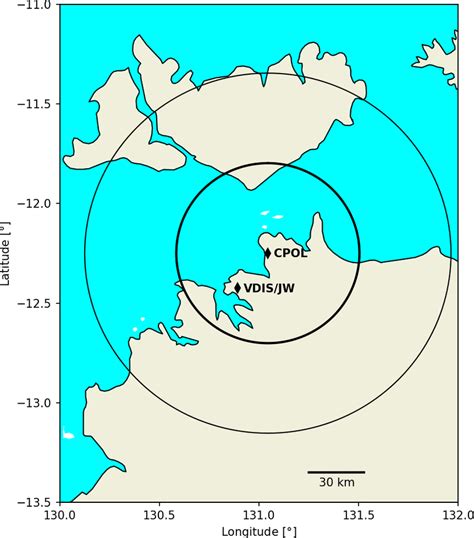 Map Of Cpol And Jwvdis Locations Range Rings Represent Distances 50