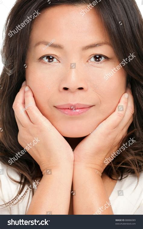 Middle Aged Asian Woman Beauty Portrait Closeup Of Mid Age Chinese Asian Female Model Stock