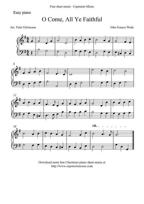 Free Easy Christmas Piano Sheet Music O Come All Ye Faithful