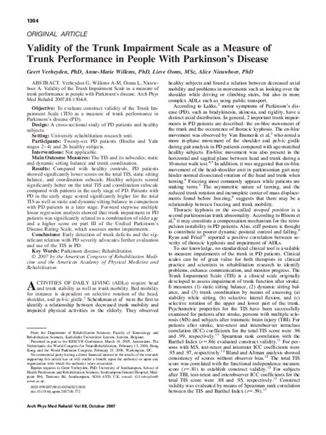 Pdf Validity Of The Trunk Impairment Scale As A Measure