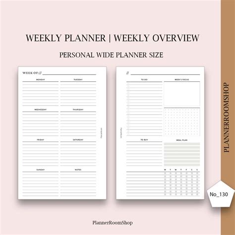 Weekly Planner Printable Personal Wide Planner Inserts Weekly Etsy