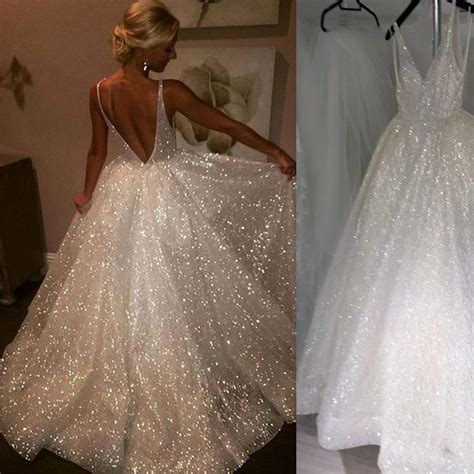 Wd2101 Sparkle Sequins Bling Bling A Line Bridal Wedding Dresses V Nec Siaoryne