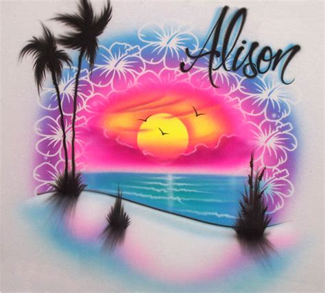 Beach Sunset And Flower Personalized Airbrush Design