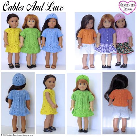 Genniewren Designs Cables And Lace Doll Clothes Knitting Pattern 18 American Girl Dolls