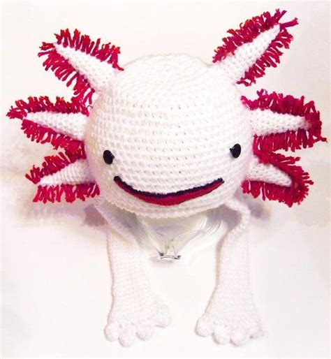 Axolotl The Mexican Salamander Ooak Crochet Beanie Earflap Hat