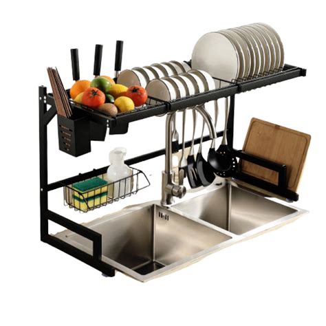 ES Rak Dapur Stainless Hitam Rak Wastafel Rak Piring Dan Peralatan