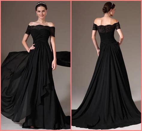 Gorgeous Off The Shoulder Evening Dress Chiffon Black Long Formal Dresses 2015 In Evening