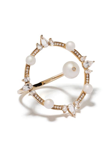 Anissa Kermiche Kt Yellow Gold Large Circular Pearl Diamond And