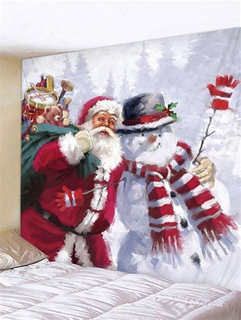 Christmas Santa Claus Snowman Print Tapestry Wall Hanging Art