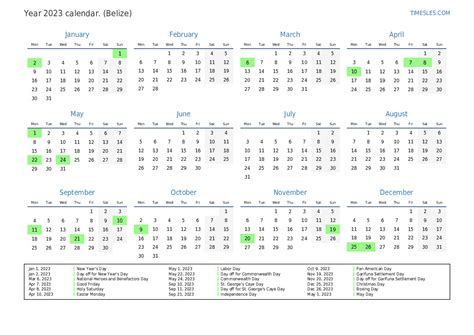 Calendar For 2023 With Holidays In Belize Print And Download Calendar