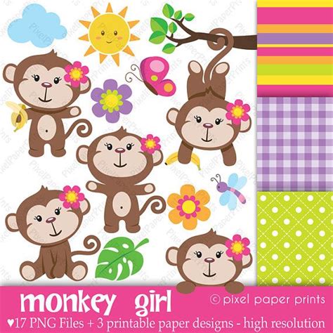 Monkey Girl Set De Clip Art Y Papeles Por Pixelpaperprints En Etsy 5