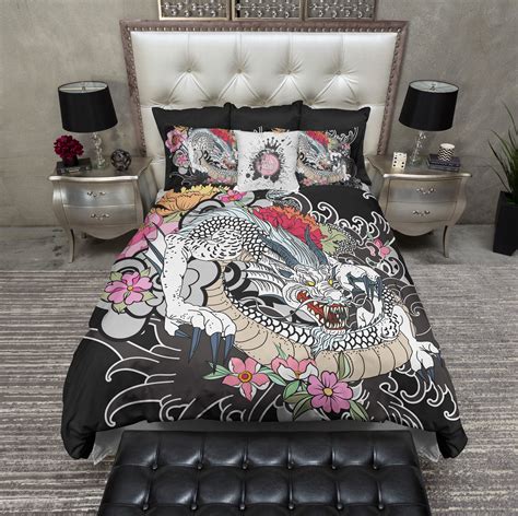 White Dragon Traditional Japanese Tattoo Style Bedding Ink And Rags