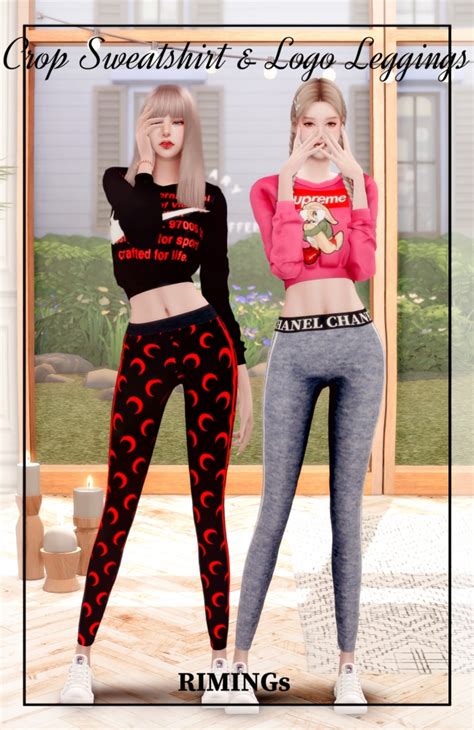 Crop Sweatshirt And Logo Leggings At Rimings Sims 4 Updates