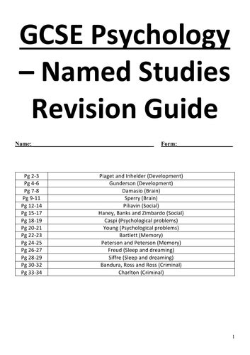 Edexcel Gcse Psychology Named Studies Revision Guide Teaching Resources