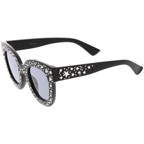 Women S Trendy Star Rhinestone Horned Rim Sunglasses Zerouv