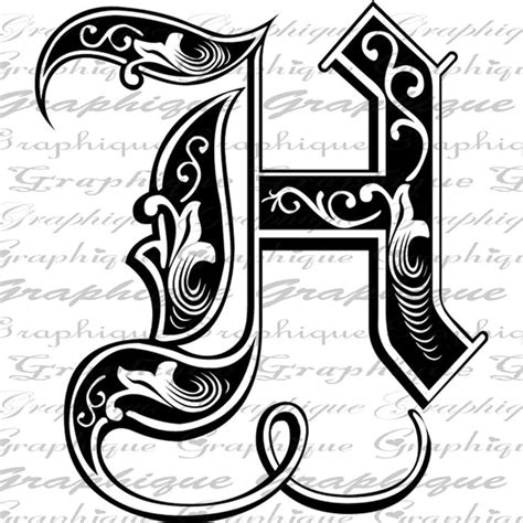 Letter Initial H Monogram Old Engraving Style Type Text Handwriting