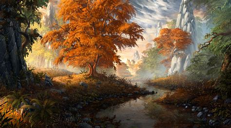 Kiarya Digital Art Artwork Fall Trees Mountains Nature Landscape