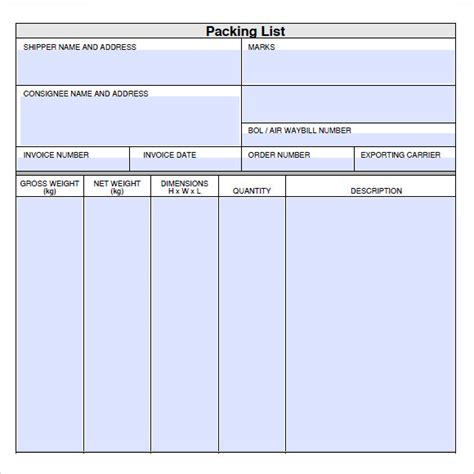 packing list templates  samples examples