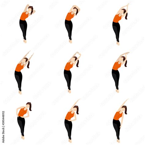 Standing Cross Legged Side Bend Yoga Asanas Set Illustration Stylized