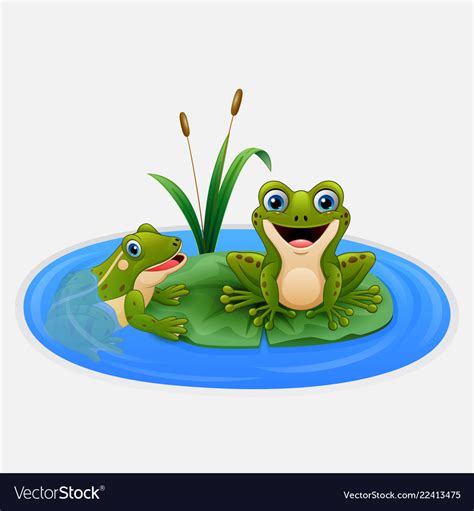 Cute Frogs On A Leaf In Pond Royalty Free Vector Image