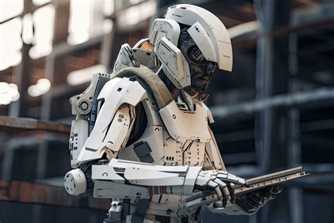 3d Rendering Humanoid Robot In The Modern Building Futuristic