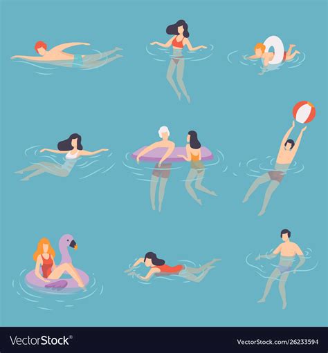 People Relaxing In Sea Ocean Or Swimming Pool Vector Image