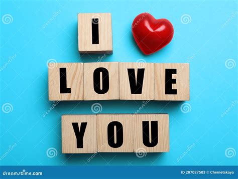 Cubes With Words I Love You And Red Heart On Light Blue Background Flat Lay Stock Image Image
