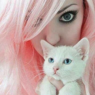 Cute cat images for dp. Girl hide face with white cat dp - Facebook Display ...
