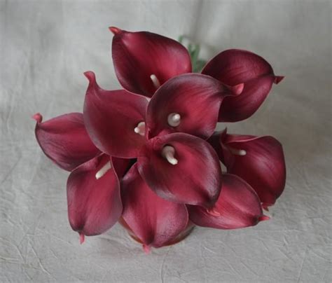 Burgundy Calla Lilies Real Touch Flowers For Silk Wedding Bouquets