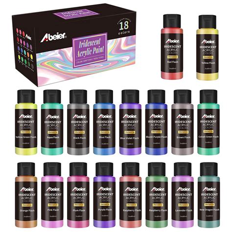 Buy Abeier Iridescent Acrylic Paint Set Of 18 Chameleon Colors 2 Oz 60ml Bottles Color