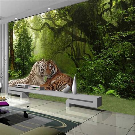 Beibehang Custom 3d Forest Tiger Jungle Wall Living Room Bedroom Hotel