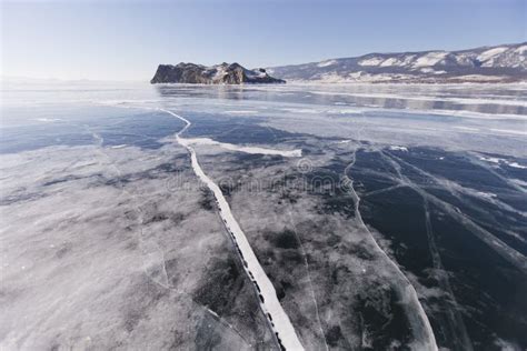 Cracks In Ice Lake Baikal Oltrek Island Winter Landscape Stock Image