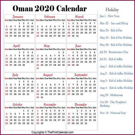 Oman Calendar 2023 With Holidays Get Calendar 2023 Update